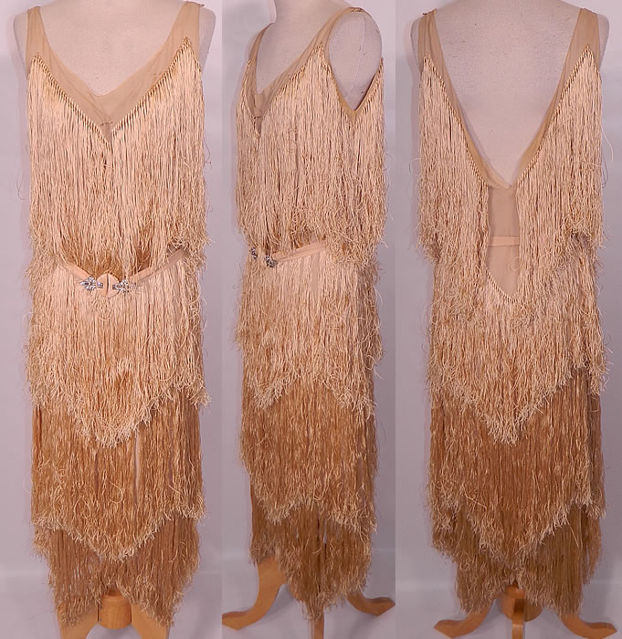 flapper dress fringe trim fabricVintage 1920s Gatsby Cream Silk Fringe Flapper Shimmy Wiggle Dress 23mI46TR