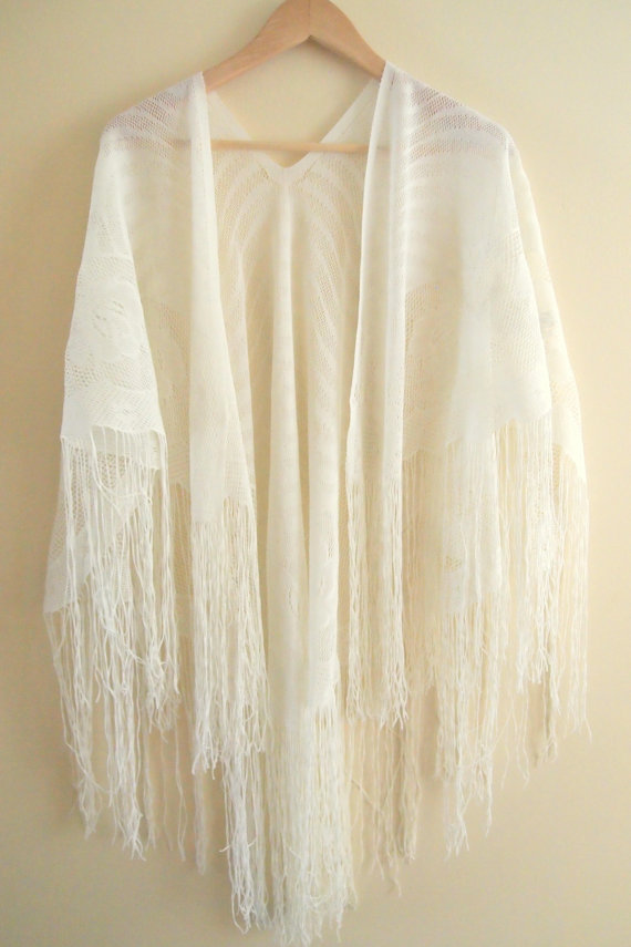 white fringe kimonoVintage Gypsy Fringe Kimono Shawl White by LuxVintageApparel NDreyQBM
